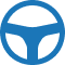 Steering wheel icon symbolizing a completed job and safe driving.